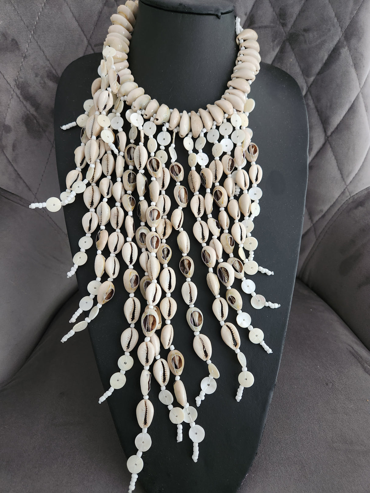 Long Cowrie/Bead Choker - Adelani Treasures